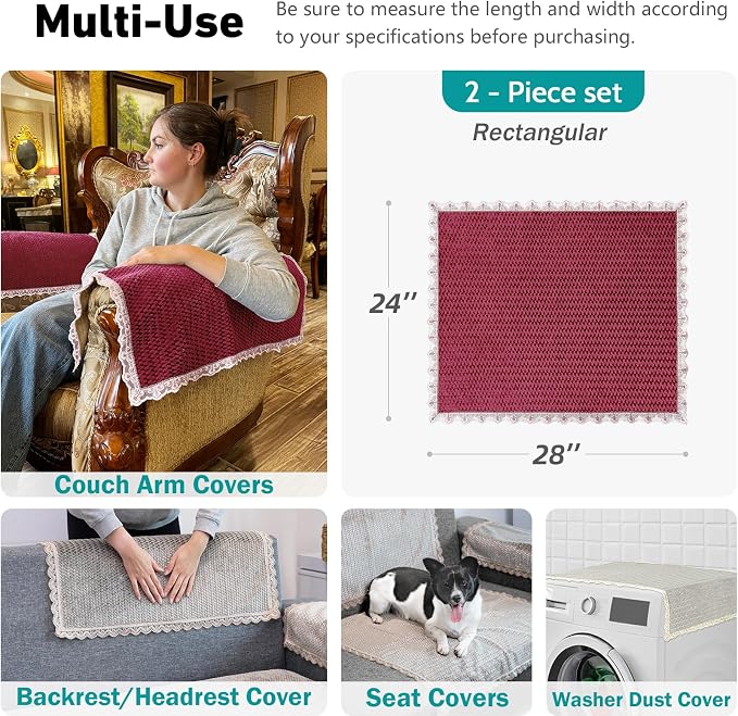 Burgundy Velvet Couch Arm Covers - Image 3