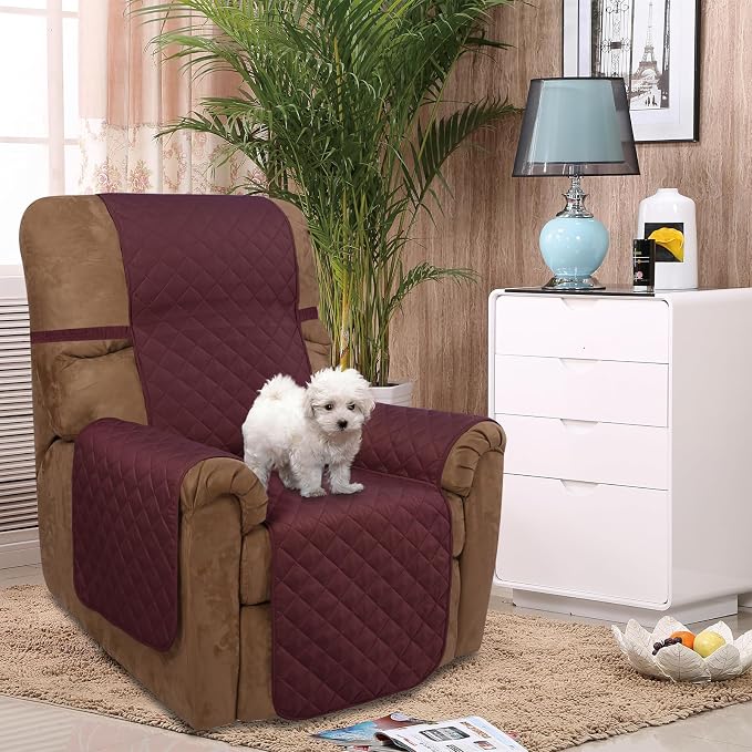 U-NICE HOME Reversible 23''Recliner Small Chair Cover, Burgundy/Tan | Recliner - Image 2