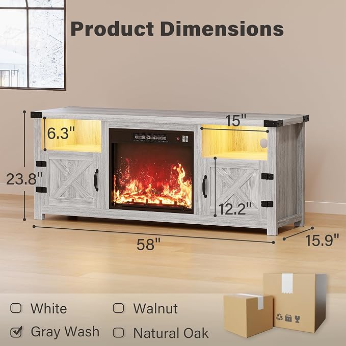 YESHOMY LED Fireplace TV Stand - Image 11