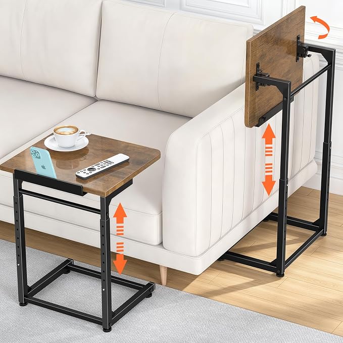Tv Tray Table Set of 2, 8-Level Adjustable Height Couch Side Table，90° Tilt - Image 8
