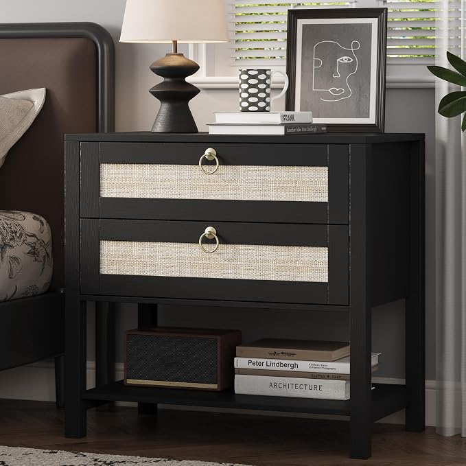 Xixini Nightstand wih 2 Drawers & Open Shelf, Small Mid Century Modern Night by Xixini
