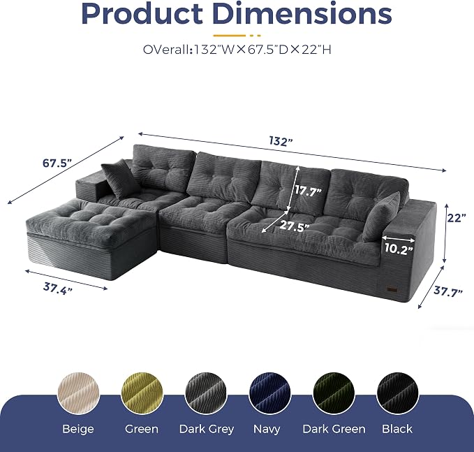 MAXYOYO 132" L Shaped Modular Sectional Sofa - Image 2