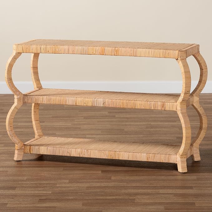 Bali & pari Dalida Bohemian Natural Rattan 3-Tier Console Table - Image 8