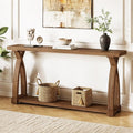 Solid Wood Console Table for Entryway, 63-Inch Narrow Farmhouse Couch Table by TribewoodbyTribesigns