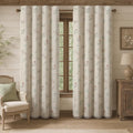 Boho Floral 100% Blackout Curtains 90 Inch 2 Panels Linen Texture | Farmhouse by Unknown
