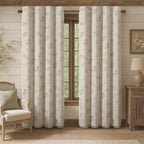 Boho Floral 100% Blackout Curtains 90 Inch 2 Panels Linen Texture | Farmhouse by Unknown