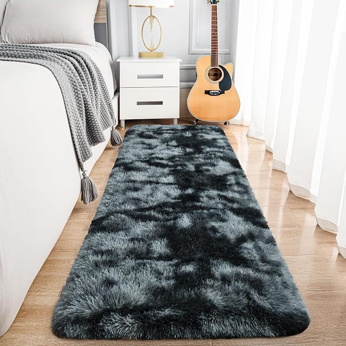 2x6 Tie-Dyed Black and Grey Fluffy Runner Rug Non-Slip by ModernHomeDecor