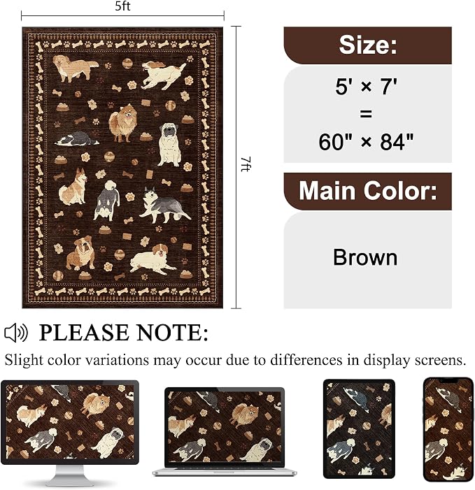 DUKINO 5x7 Area Rugs, Washable Dog Rug - Image 2