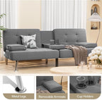 Shahoo Modern Linen Upholstered Convertible Folding Futon Sofa Bed - Image 3
