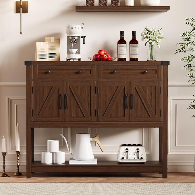 Rustic 47-Inch Wood Coffee Bar Storage Cabinet - Image 6
