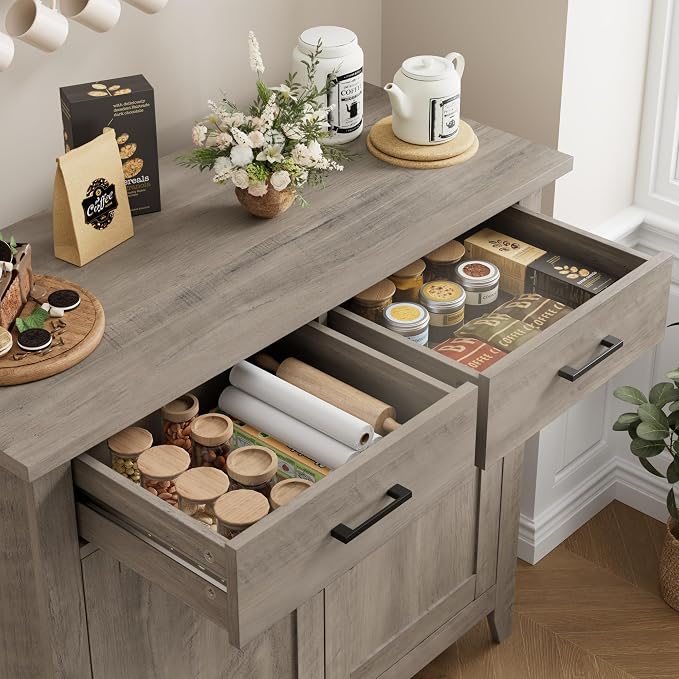 HORSTORS Kitchen Storage Cabinet, Modern Farmhouse Buffet Cabinet - Image 7