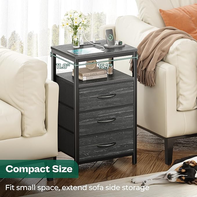 Huuger Nightstand with Charging Station, 27.6 Inch End Table Bedside Table with - Image 6