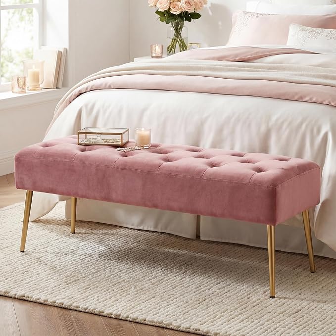 DUHOME Modern Velvet Ottoman Bench, Button-Tufted Upholstered Bedroom Benches - Image 4