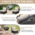 Jing's Villa 6-Piece Patio Furniture Set, All-Weather Outdoor Wicker Sectional - Image 6