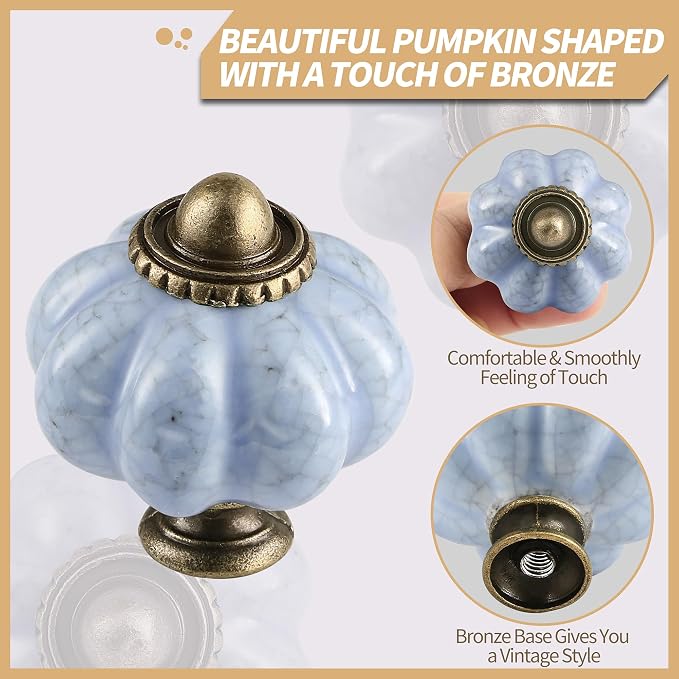 Blue Crackle Pumpkin Knobs 2 Pack Ceramic Cabinet Knobs Vintage Drawer Pulls - Image 3
