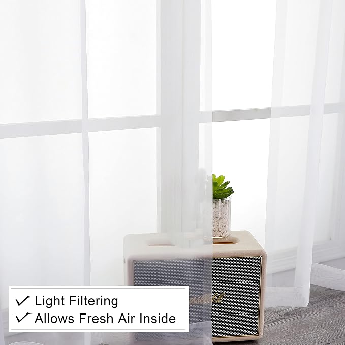 White Sheer Curtains 45 Inch Long 2 Panels, Short Voile Drapes - Image 5