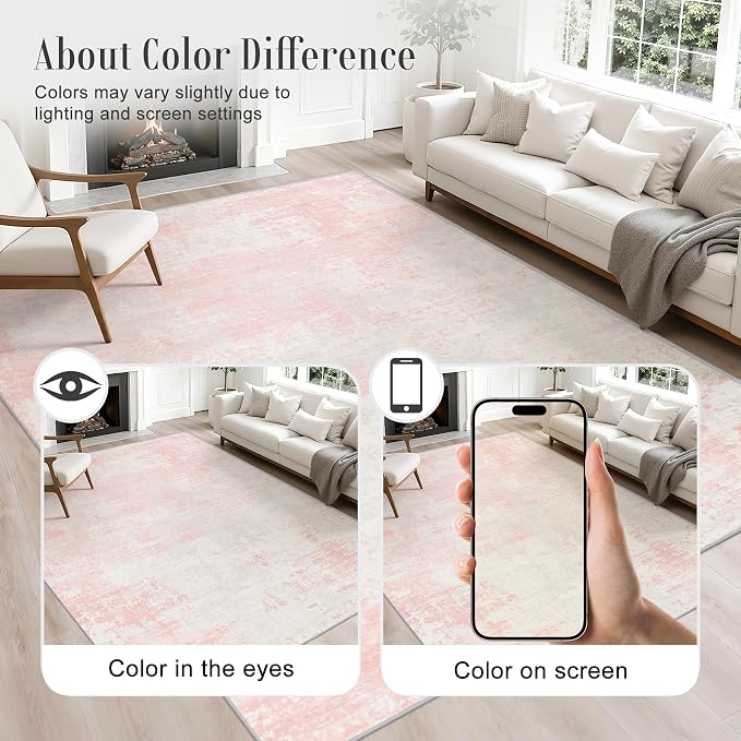3x8 Washable Runner Rug：Modern Abstract Soft Carpet Pink White | - Image 4
