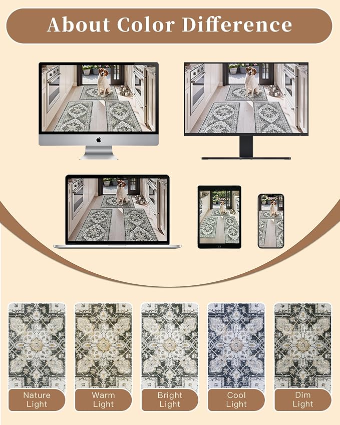 Madane Washable Kitchen Rug Set of 3 Small Area Rugs Non-Slip - Image 9