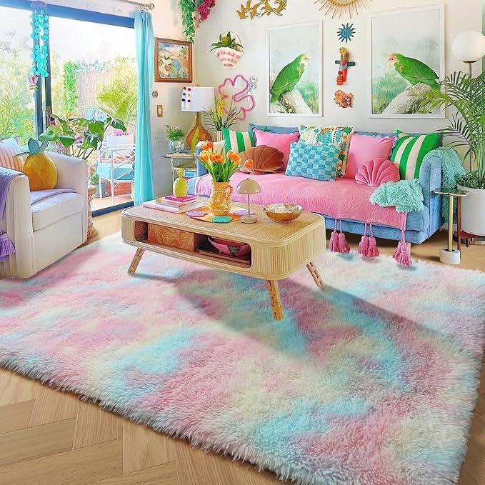 Amdrebio Rainbow Unicorn Pastel Cute Area Rug 4x6 - Image 7