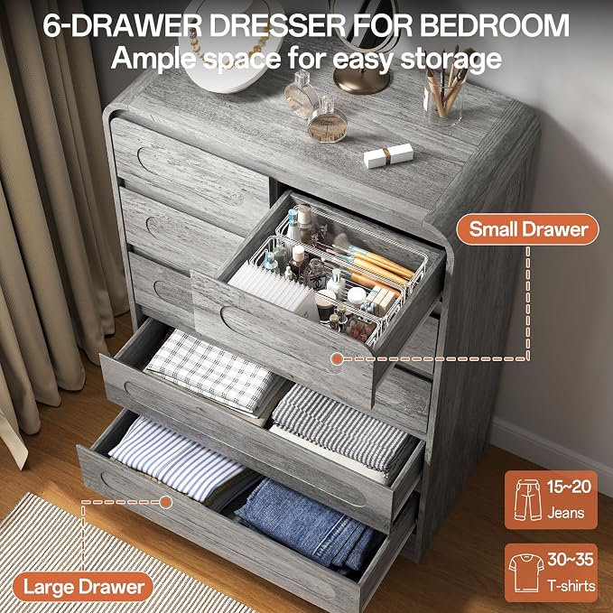 4 Pcs Bedroom Set, Dresser and Nightstand Sets, Modern Wooden Tall 6 Drawer - Image 8