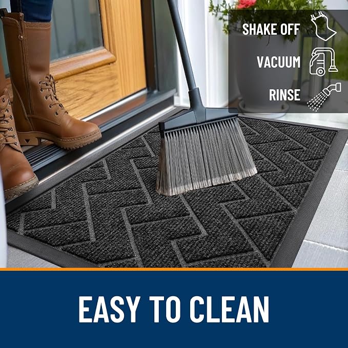 OLANLY Front Door Mat Outside 71x47, All-Season Absorbent Rubber Doormat | Black - Image 6
