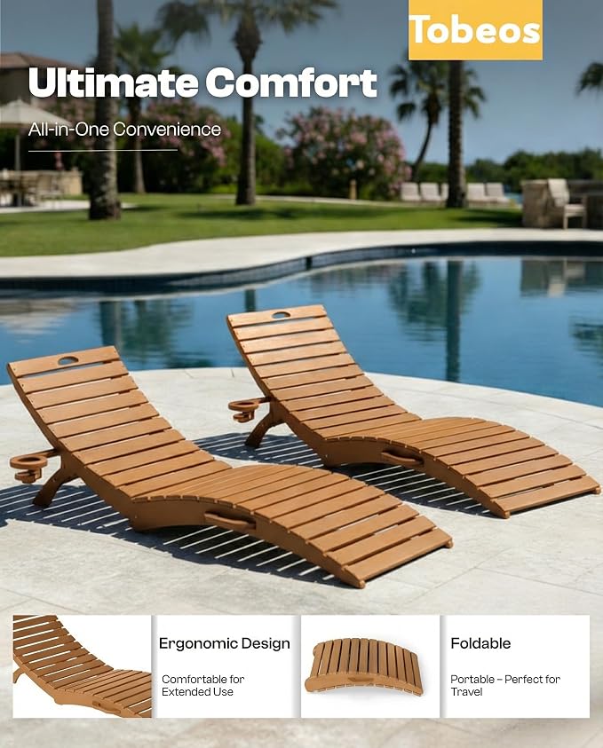 Folding HDPE Pool Lounge Chairs Set of 2 - Image 4