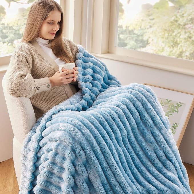 NEWCOSPLAY Fleece Ribbed Cozy Throw Blanket - Image 2