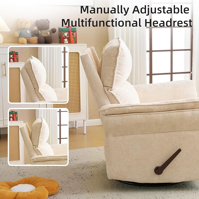 Oversized Recliner Chair, Chenille Glider Rocking Nursery Chair - Image 5