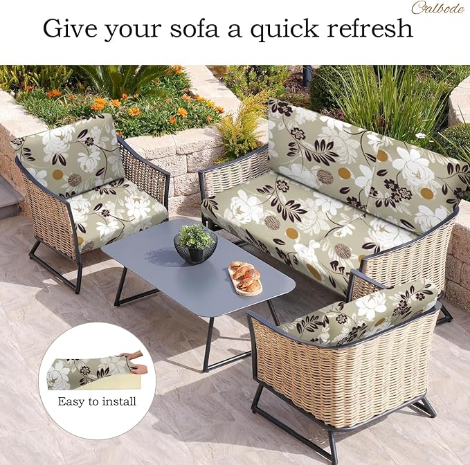 CALBODE 8 Pcs Waterproof Patio Cushion Covers, Floral Printed Stretch Outdoor - Image 5