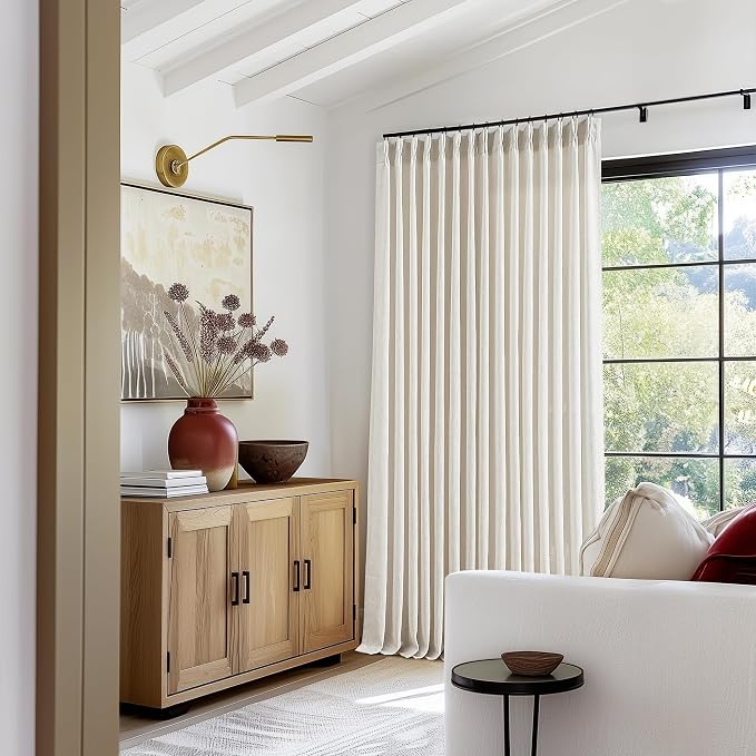 Natural Extra Wide Pinch Pleat 100 x 102 Inch Linen Curtains | Cream Ivory by Twodrapes