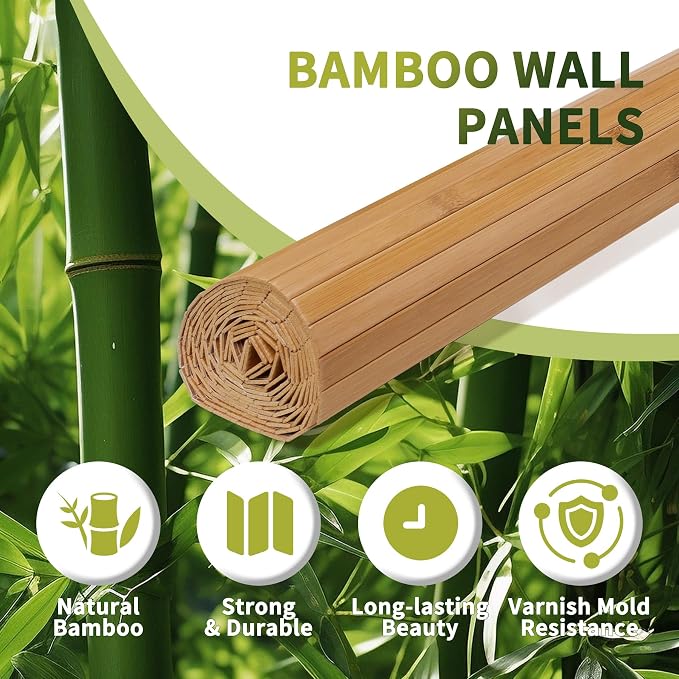 Natural Bamboo Wall Panel 48 x 94.5 Inch, Renewable Pole Wrap Bamboo - Image 4