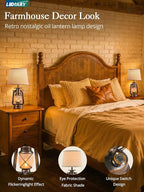 LEDIARY 18.72" Black Gold Vintage Lantern Flickering Flame Table Lamps - Image 2