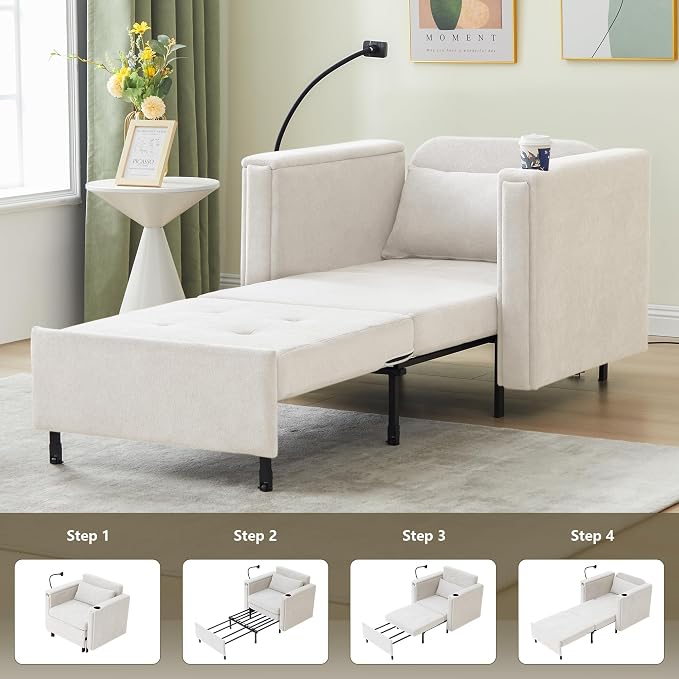 LEVNARY 3-in-1 Convertible Chair Pull Out Bed, Single Sofa Chair Sleeper - Image 6