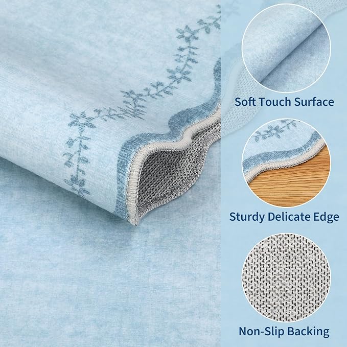 GarveeHome 4x6 Scalloped Washable Area Rug Blue Nursery Kids Bedroom Rug | Soft - Image 5