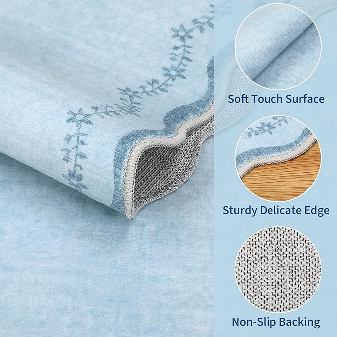 GarveeHome 2x6 Scalloped Washable Runner Rug Non Slip Hallway Kitchen Rug | - Image 4