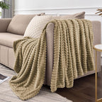 BEDELITE Ribbed Jacquard Brown Fleece Throw Blanket - Image 9