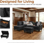 97.5" L Shaped Couch Set Linen, Modular Sectional Couches - Image 4