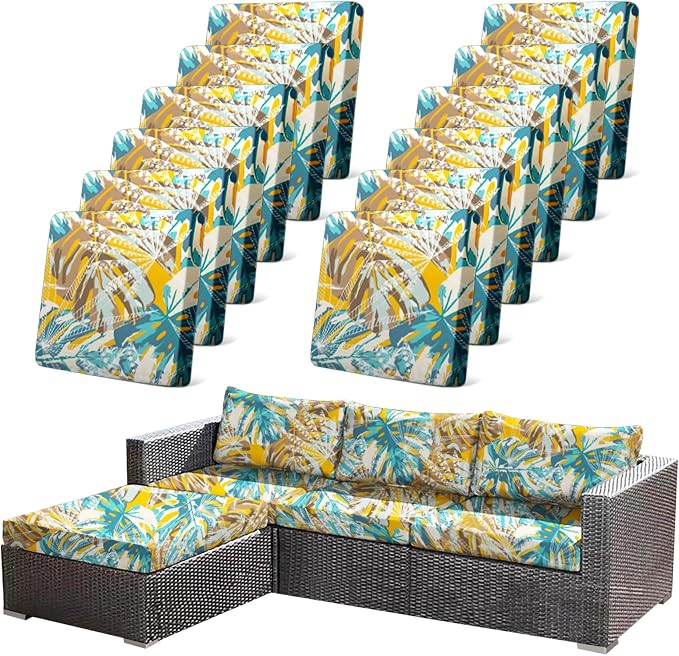 CALBODE 12pcs Outdoor Tropical Plant Printed Sofa Seat Cushion Covers Strechable by CALBODE