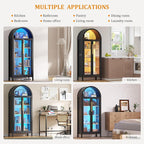 HWB Display Curio Cabinet with Glass Doors, Arched Bookcase 5-Tier Tall Storage - Image 7