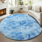 Tie-Dye Blue Round Rug 4ft, Fluffy Soft Circle Area Rugs - Image 4
