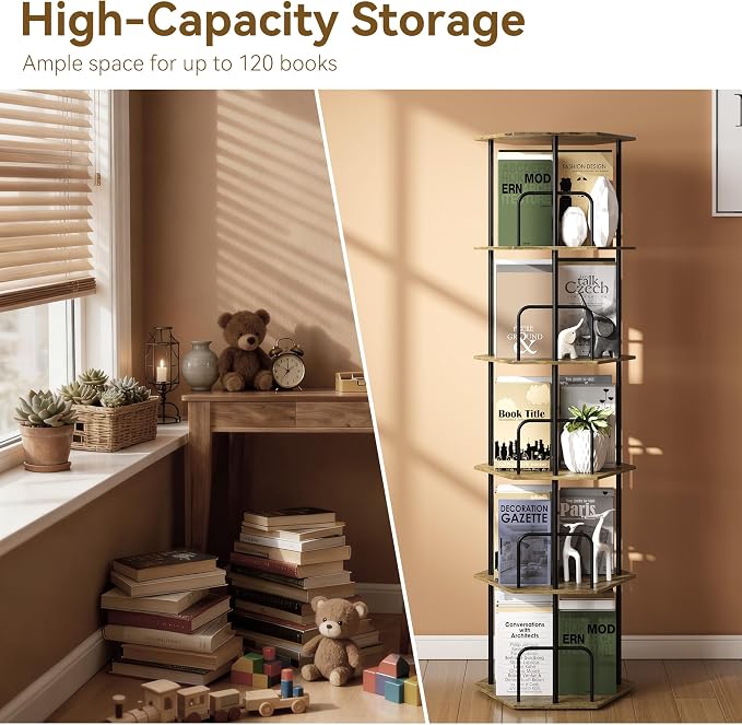 SUNMORY 5 Tier Rotating Bookshelf Tower, Revolving 360 ° Spinning Bookcase - Image 3
