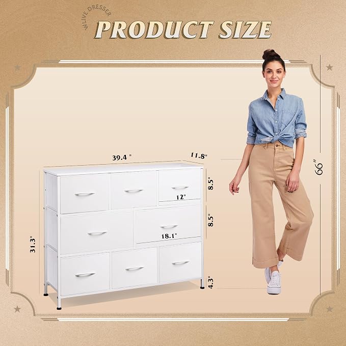 WLIVE 8 Drawer Dresser for Bedroom, Fabric White Dresser - Image 3