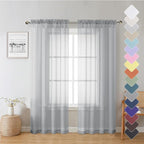 Living Room Light Grey Sheer Curtains 72 Inch Long 2 Panels, Lightweight Solid by Lecloud