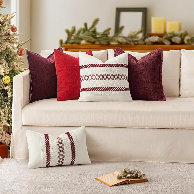 MIULEE Decorative Lumbar Throw Pillow Covers 12x20 Inch Burgundy Red 2 Pack | - Image 4