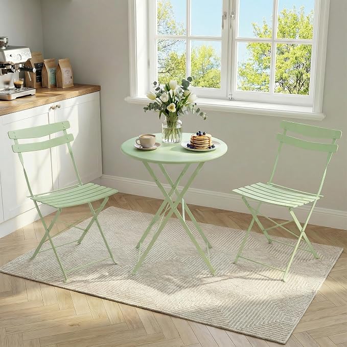 GarveeLife 3 Piece Patio Bistro Set, Folding Patio Bistro Table and Chairs Set - Image 3
