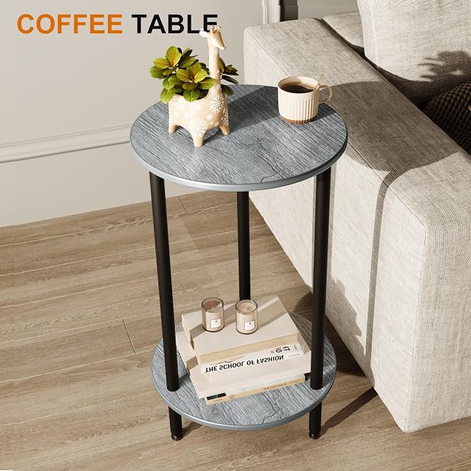 Round Side Table Set of 2, 2-Tier Modern Accent Table, Small Bedside Table - Image 4