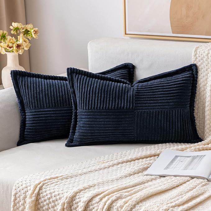 MIULEE Decorative Lumbar Throw Pillow Covers 12x20 Inch Navy Blue 2 Pack | Boho by MIULEE