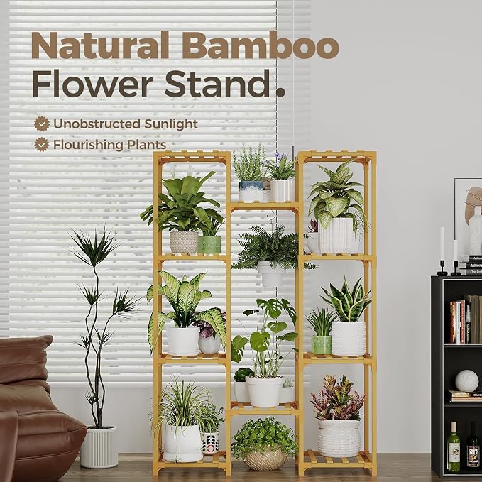 Bamworld Bamboo Plant Stand Indoor Hanging Plants Shelf - Image 2