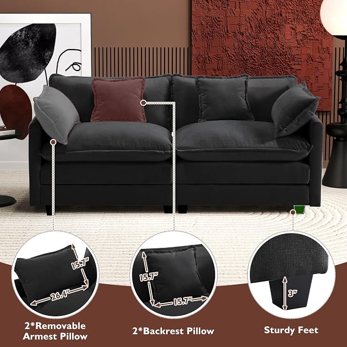 Ihanherry Cloud Sofa 77 Inch Loveseat, Modern Sectional Couch, 2-Seats Sofa - Image 6