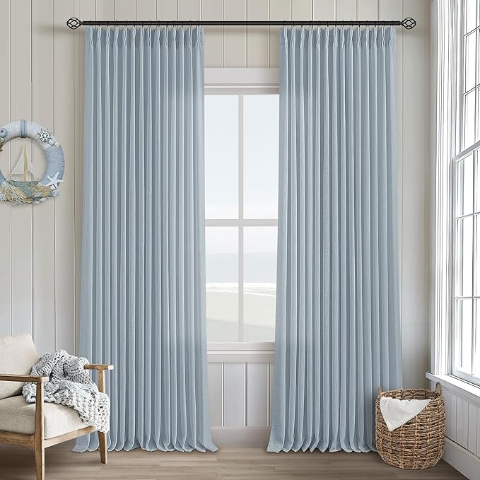 Light Blue Linen Curtains 102 Inches Long - Image 9